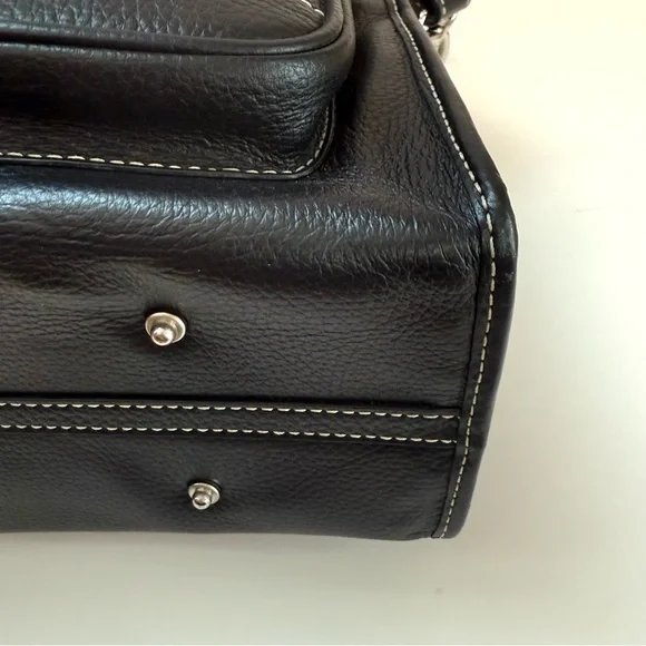 DOONEY & BOURKE Black Leather Double Pocket Tote Women's Satchel Shoulder Bag - Picture 8 of 11